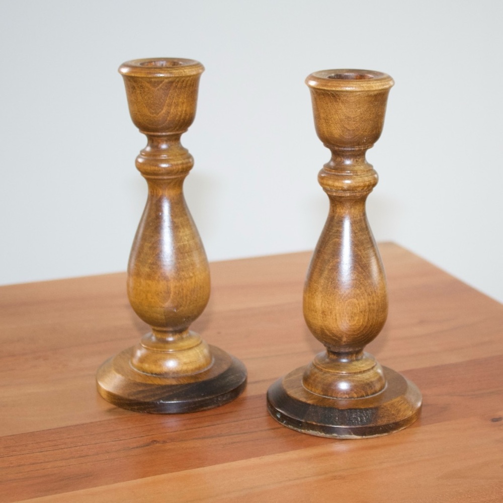 Vintage Vermont Wood Specialties Candlesticks Set of 2 Candle Holders